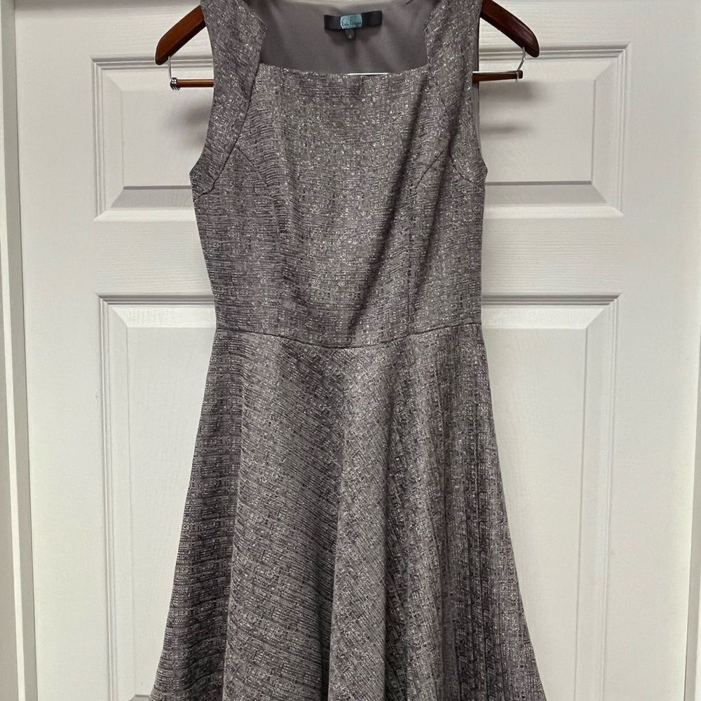 Eva Franco Gray Silver Metallic Circle Skirted Sleeveless Party Dress sz 4 EUC